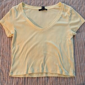 Forever 21 Light Yellow Ribbed V-Neck Tee